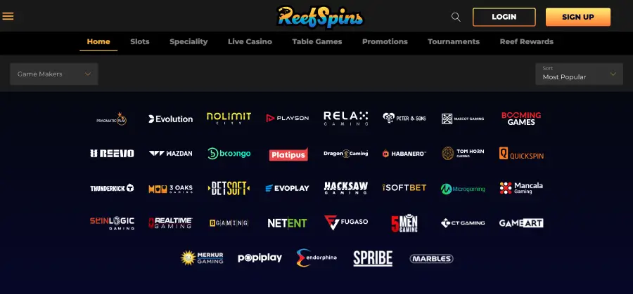 Reef Reels casino providers